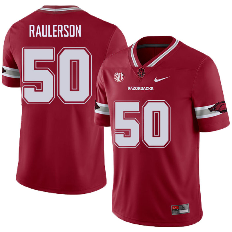 Men #50 Jake Raulerson Arkansas Razorback College Football Alternate Jerseys Sale-Cardinal